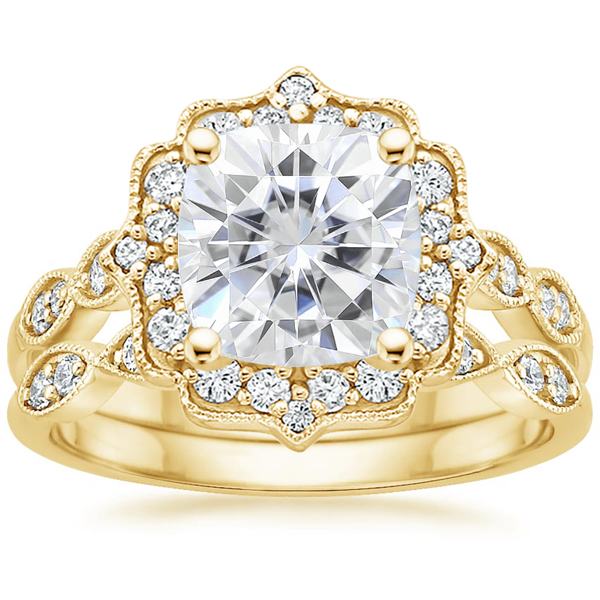 18KY Moissanite Cadenza Halo Diamond Bridal Set (1/4 ct. tw.), top view