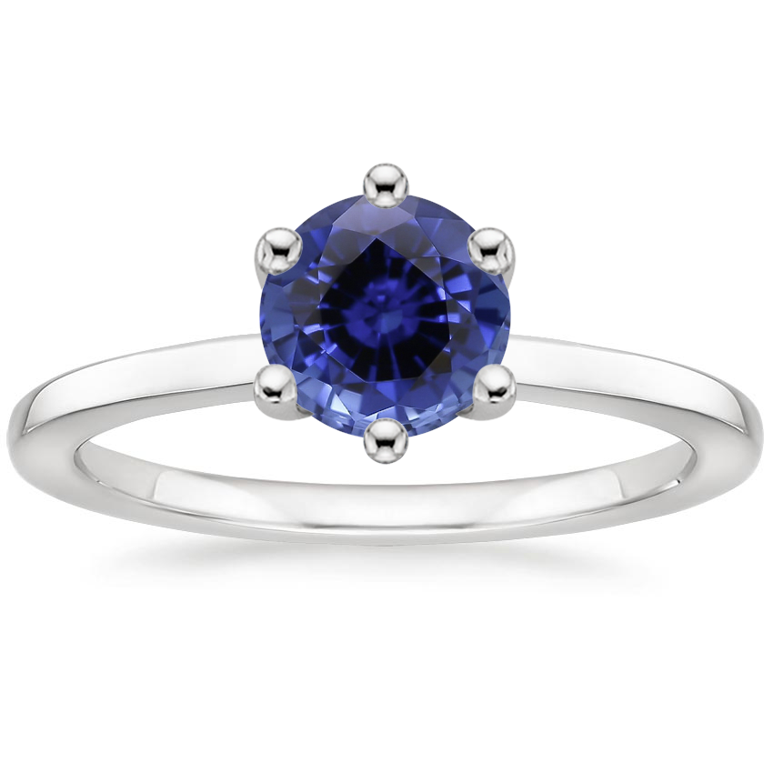 Sapphire Six Prong Hidden Halo Diamond Ring in 18K White Gold