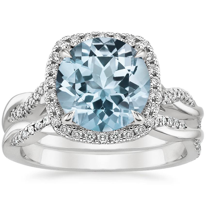 18KW Aquamarine Petite Twisted Vine Halo Diamond Bridal Set (1/3 ct. tw.), top view
