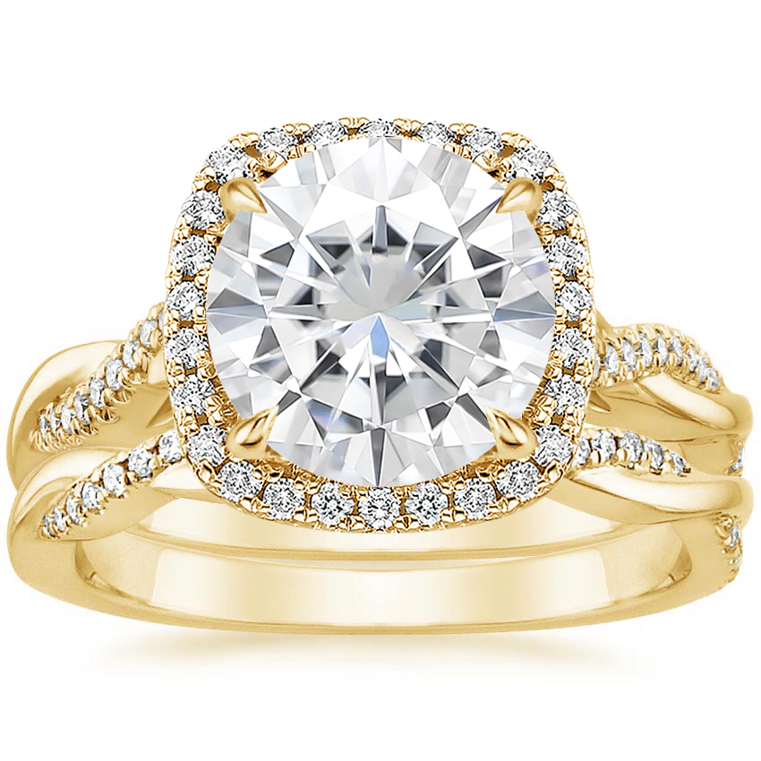 18KY Moissanite Petite Twisted Vine Halo Diamond Bridal Set (1/3 ct. tw.), top view
