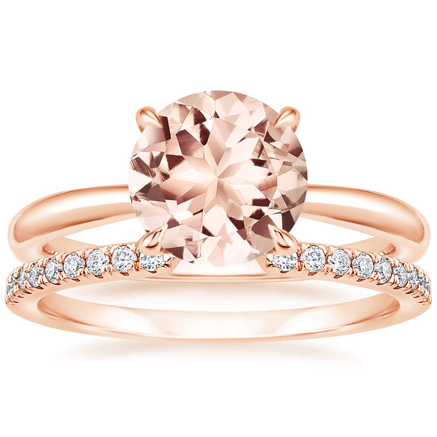 14KR Morganite Freesia Ring with Sia Diamond Open Ring, top view