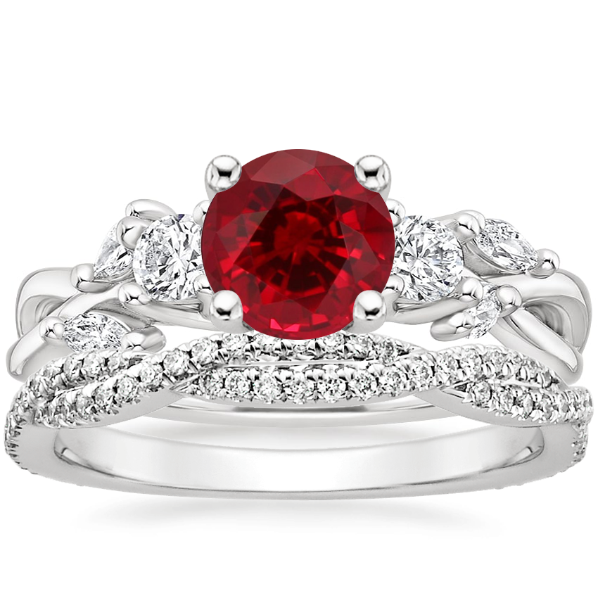 Platinum Three Stone Willow Diamond Ring (1/3 ct. tw.) with Petite Luxe Twisted Vine Diamond Ring (1/4 ct. tw.)