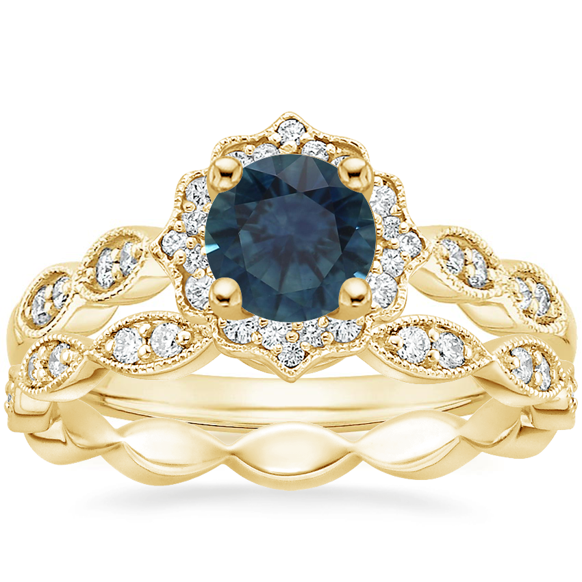 18K Yellow Gold Cadenza Halo Diamond Ring with Cadenza Eternity Diamond Ring (1/4 ct. tw.)