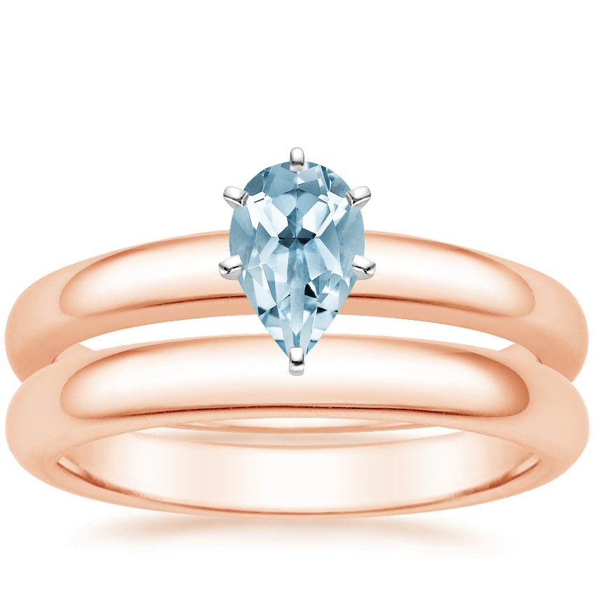 14KR Aquamarine 3mm Comfort Fit Bridal Set, top view
