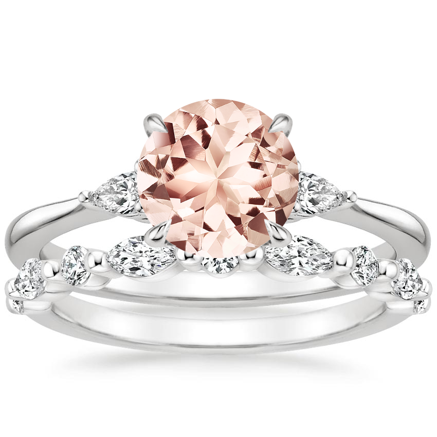 18KW Morganite Aria Diamond Ring (1/10 ct. tw.) with Versailles Diamond Ring (3/8 ct. tw.), top view