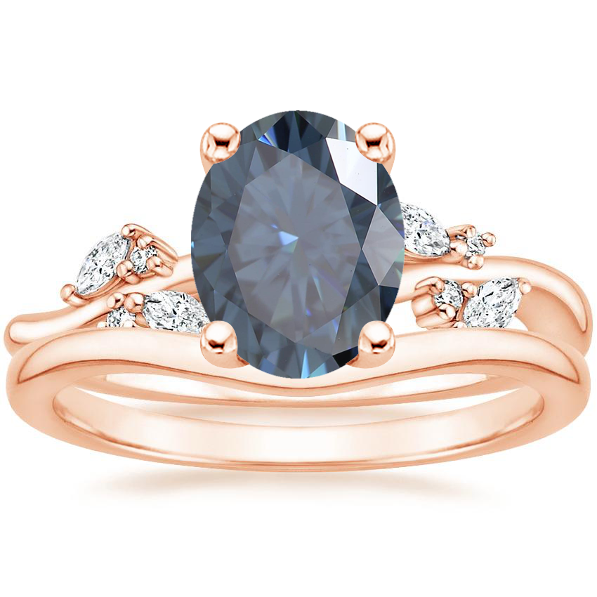 14K Rose Gold Arden Diamond Ring with Petite Curved Wedding Ring