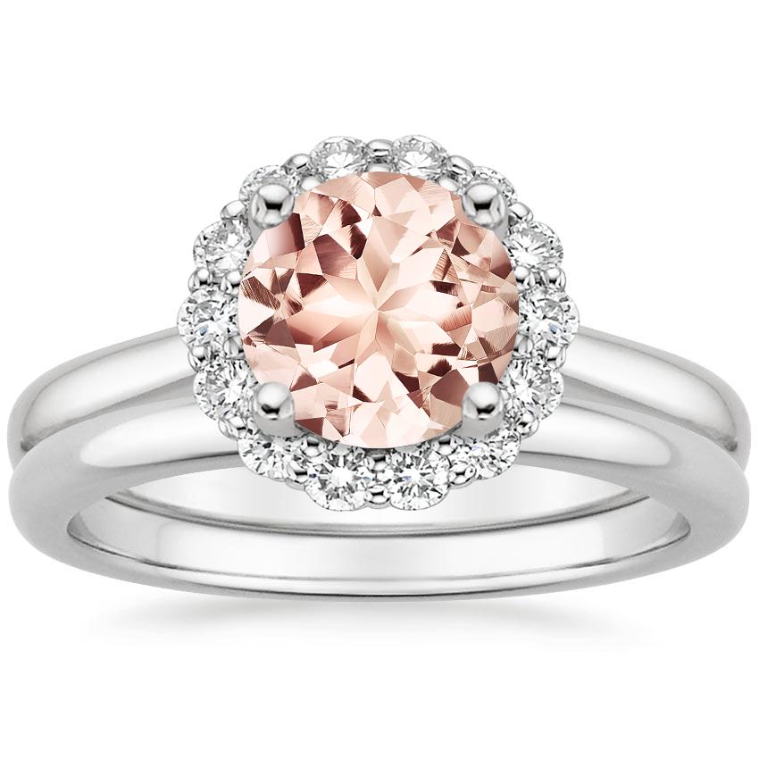 18KW Morganite Lotus Flower Diamond Bridal Set (1/4 ct. tw.), top view