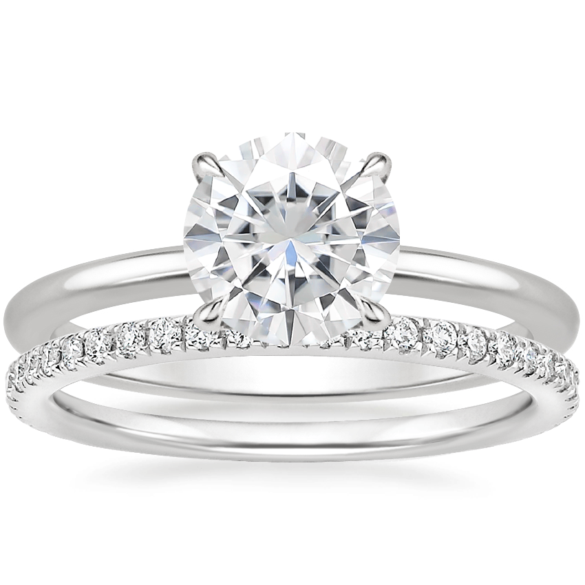 18KW Moissanite Petite Elodie Ring with Luxe Ballad Diamond Ring, top view