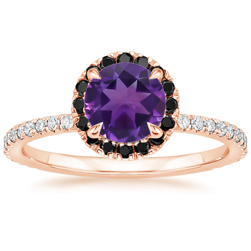 14K Rose Gold Waverly Halo Diamond Ring with Black Diamond Accents, large top view