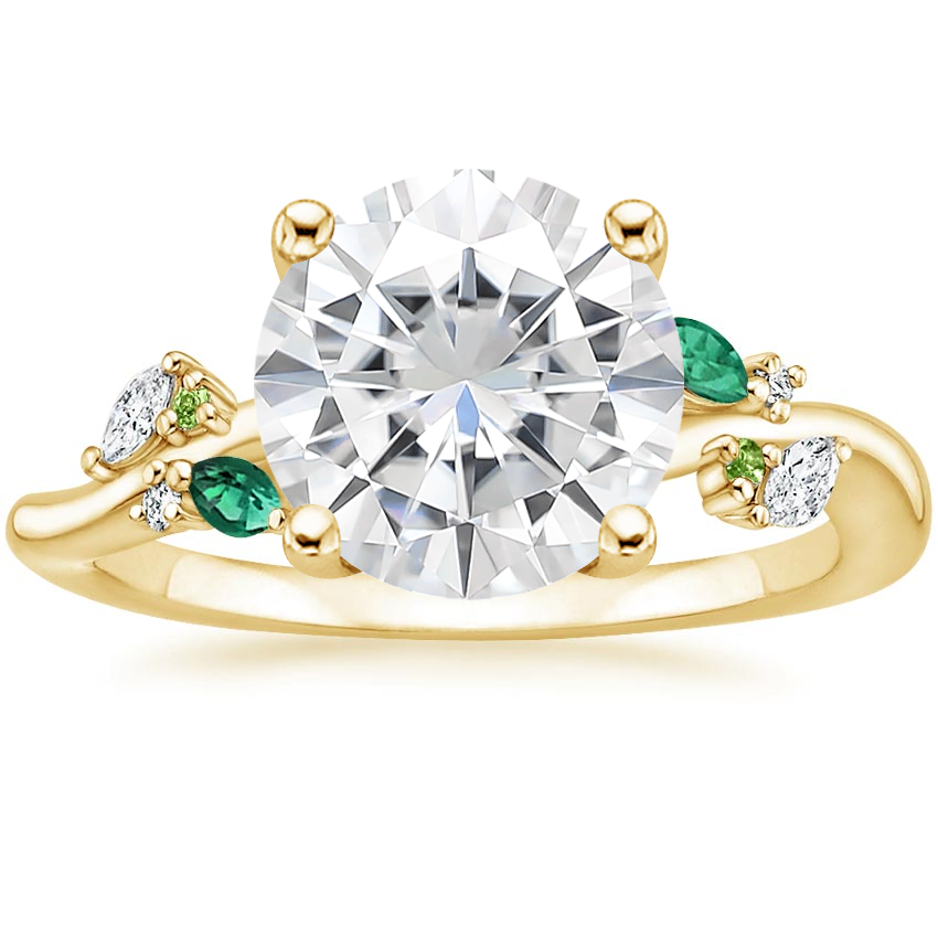 14K Yellow Gold Arden Diamond Ring with Lab Emerald Accents, large top view