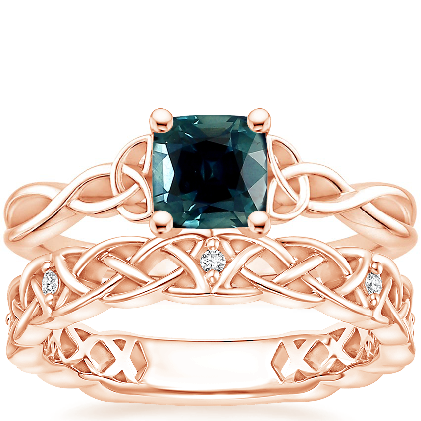 14K Rose Gold Entwined Celtic Love Knot Ring with Celtic Knot Diamond Ring
