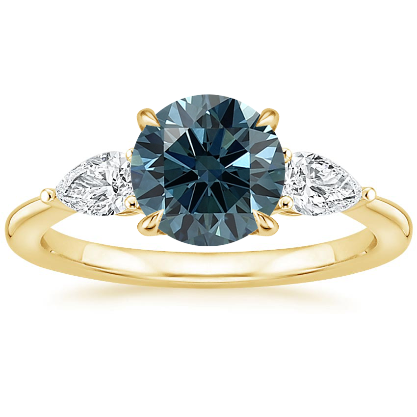 18K Yellow Gold Opera Three Stone Diamond Ring, large top view