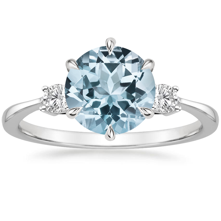 Aquamarine Six Prong Selene Diamond Ring (1/10 ct. tw.) in Platinum