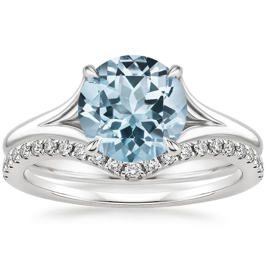 18KW Aquamarine Reverie Ring with Flair Diamond Ring (1/6 ct. tw.), top view
