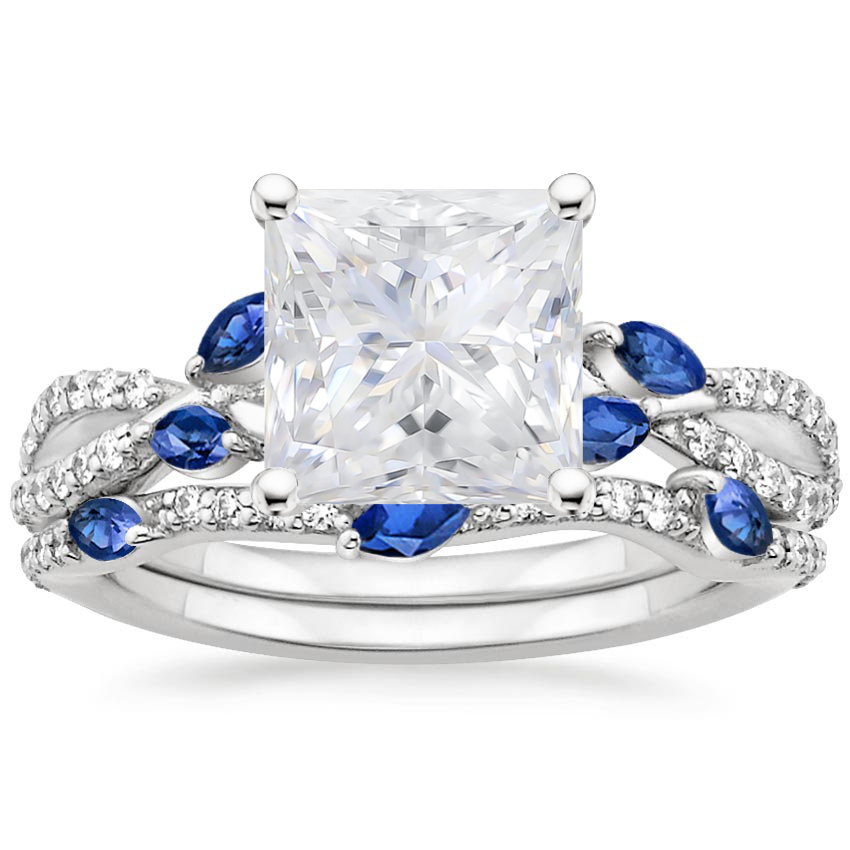 18KW Moissanite Luxe Willow Sapphire and Diamond Bridal Set (1/4 ct. tw.), top view