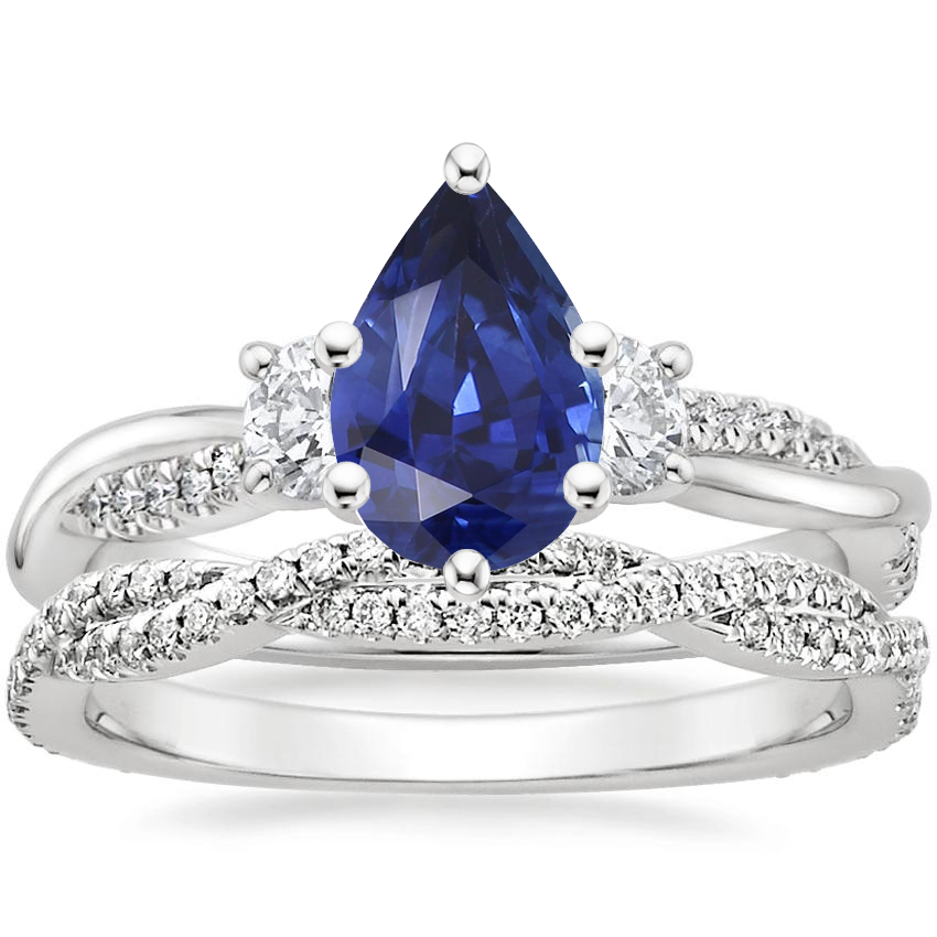 Platinum Three Stone Petite Twisted Vine Diamond Ring with Petite Luxe Twisted Vine Diamond Ring