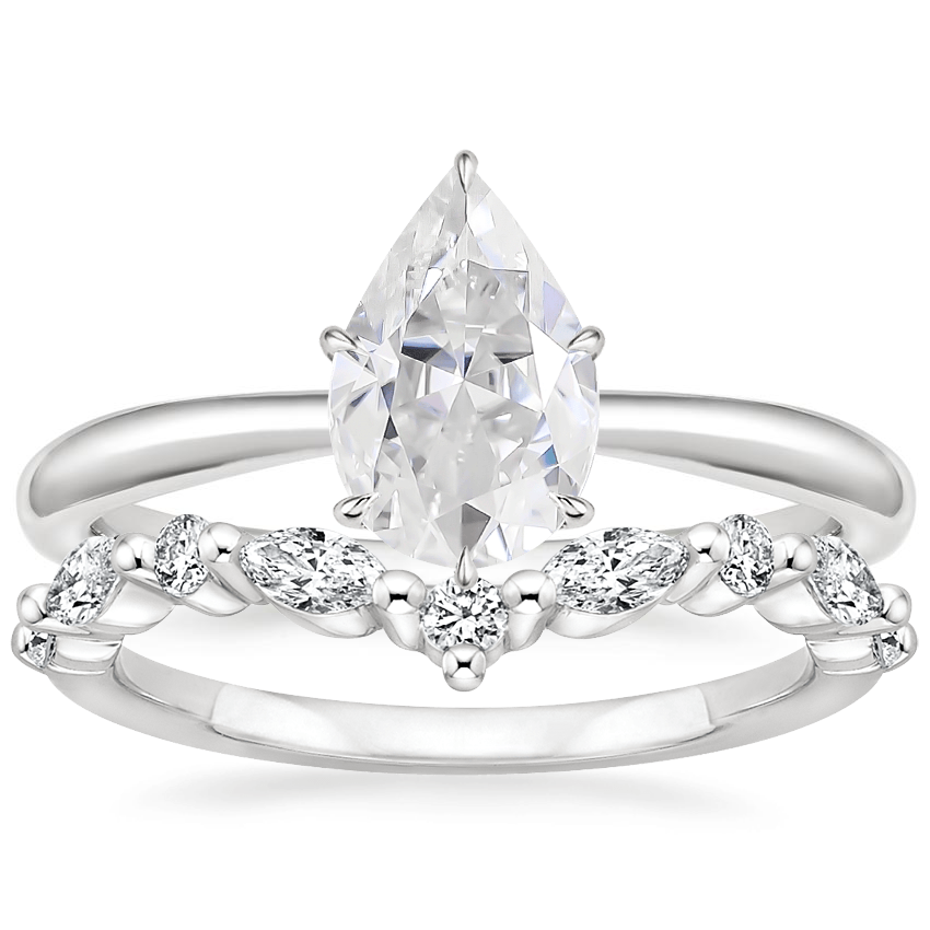 18KW Moissanite Freesia Ring with Curved Versailles Diamond Ring, top view