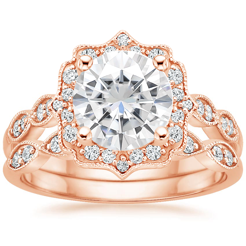 14KR Moissanite Cadenza Halo Diamond Bridal Set (1/4 ct. tw.), top view