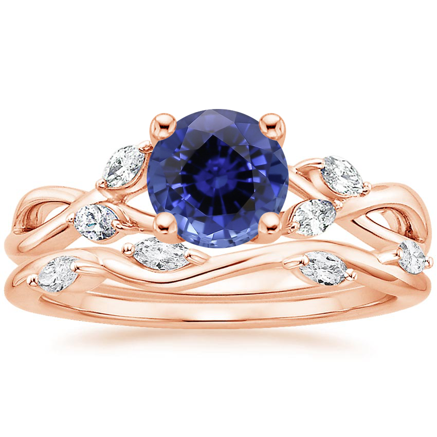 14KR Sapphire Willow Diamond Ring (1/8 ct. tw.) with Winding Willow Diamond Ring (1/8 ct. tw.), top view
