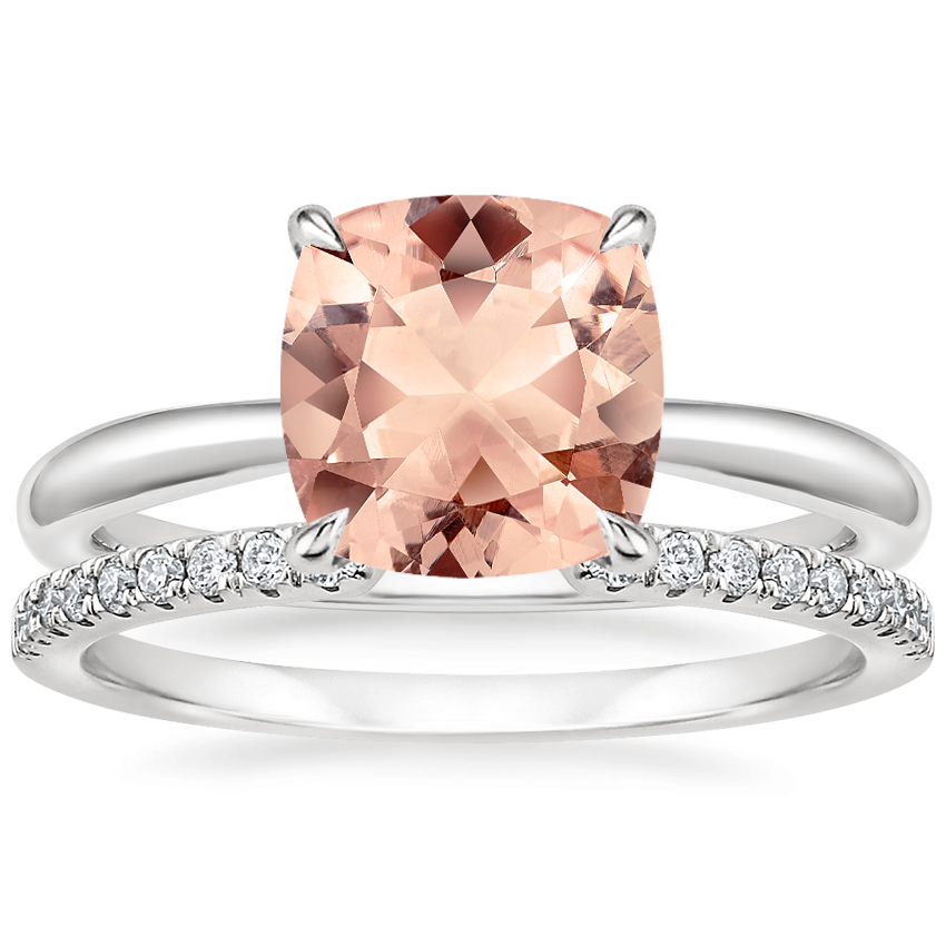 18KW Morganite Freesia Ring with Sia Diamond Open Ring, top view