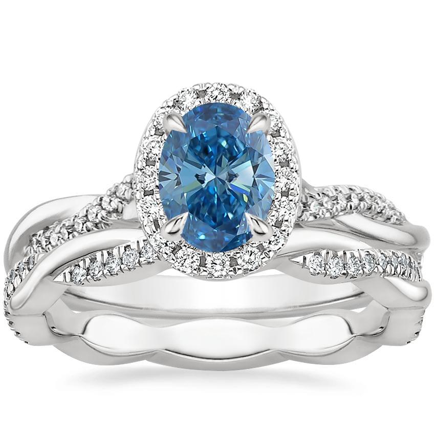 18K White Gold Petite Twisted Vine Halo Diamond Ring 1 4 ct. tw. with Petite Twisted Vine Eternity Diamond Ring 1 5 ct. tw