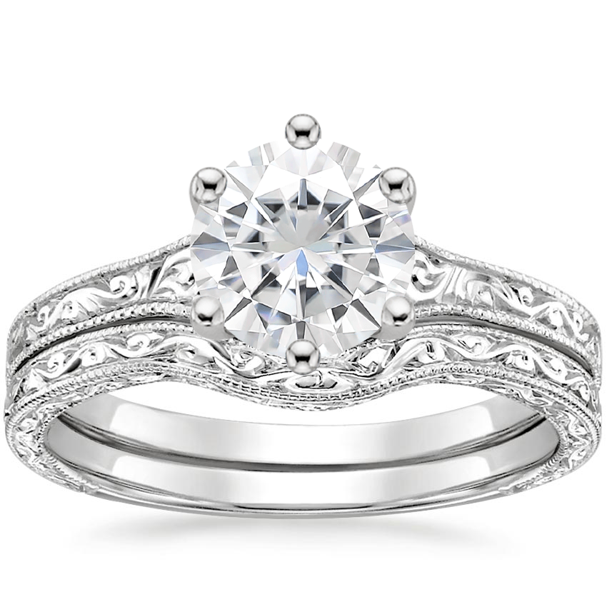 PT Moissanite Contoured Hudson Bridal Set, top view
