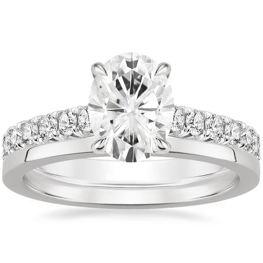 18KW Moissanite Sienna Diamond Ring (2/5 ct. tw.) with Petite Quattro Diamond Ring, top view