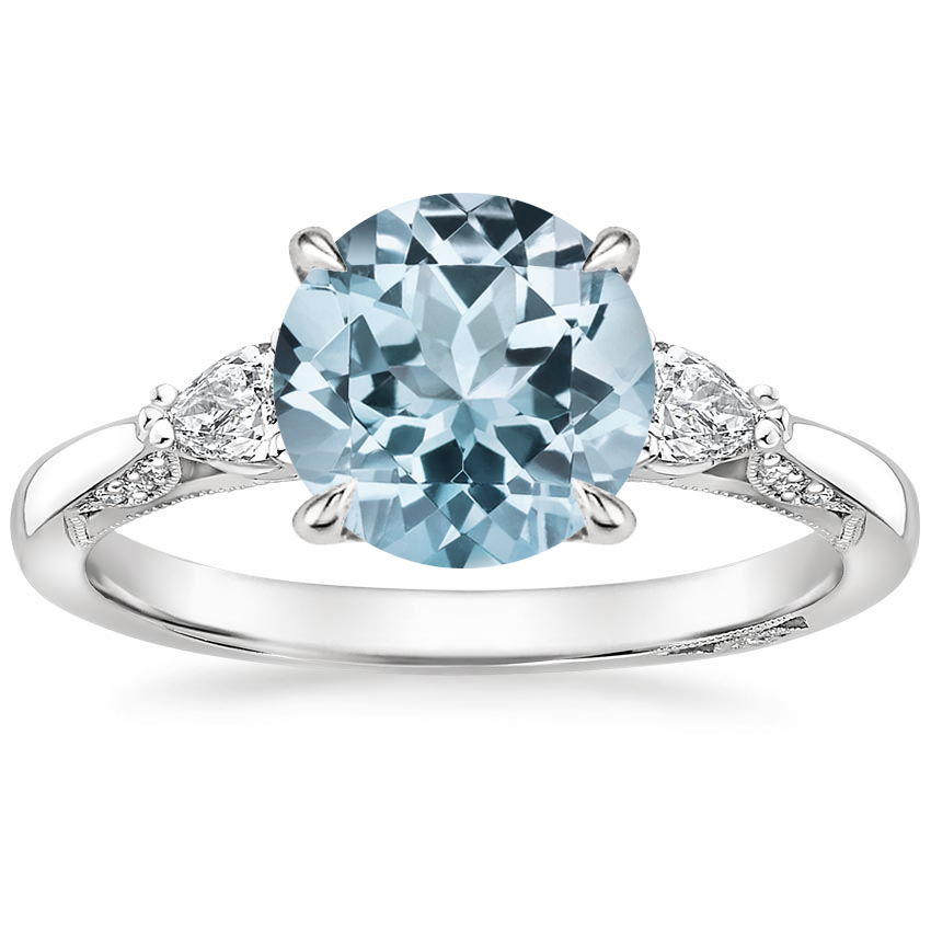 18K White Gold Aquamarine Simply Tacori Three Stone Diamond Ring 1 3 ct. tw