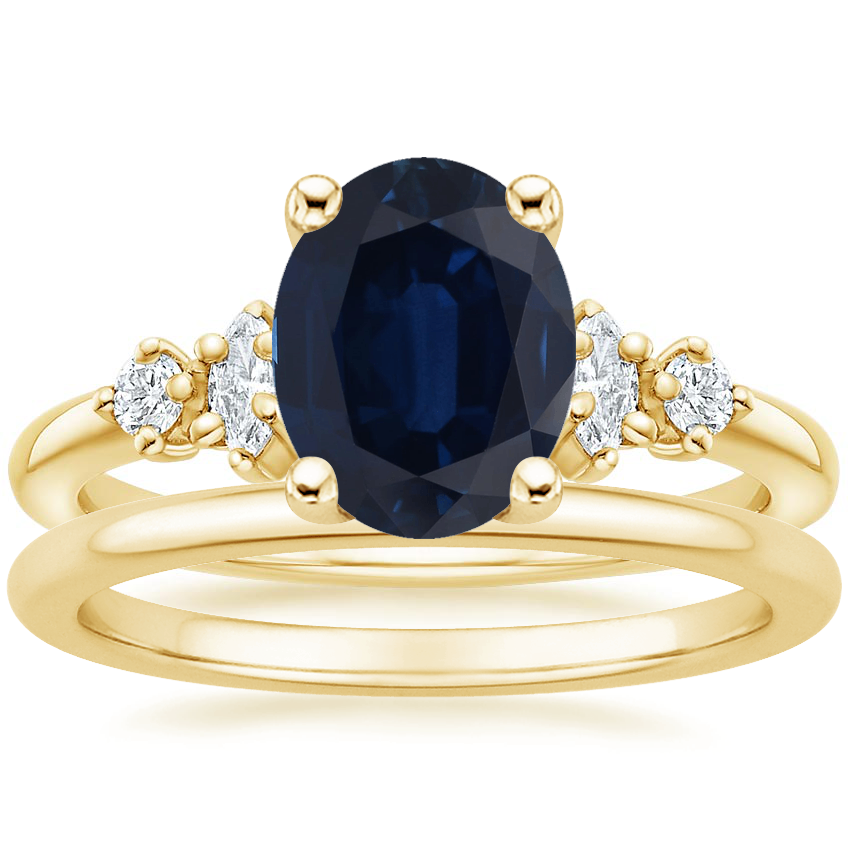 18K Yellow Gold Miroir Diamond Ring with Petite Comfort Fit Wedding Ring