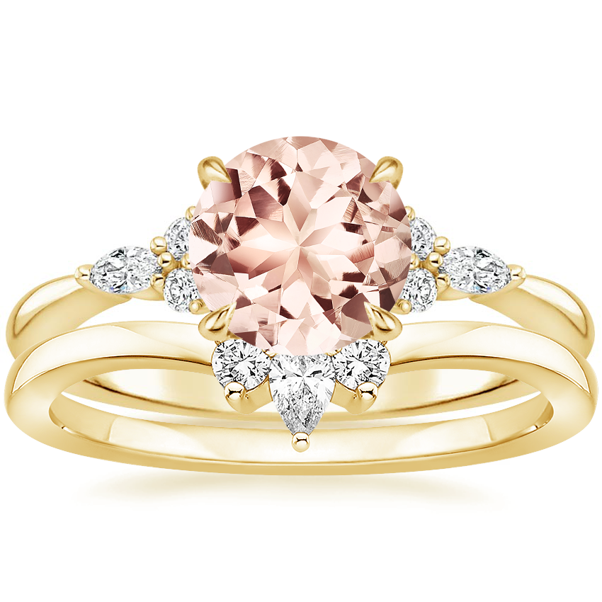 18KY Morganite Nadia Diamond Bridal Set, top view