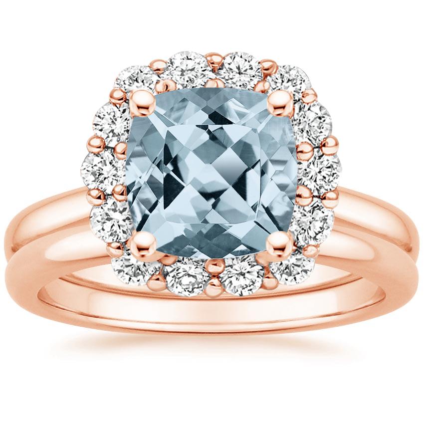 14KR Aquamarine Lotus Flower Diamond Bridal Set (1/4 ct. tw.), top view