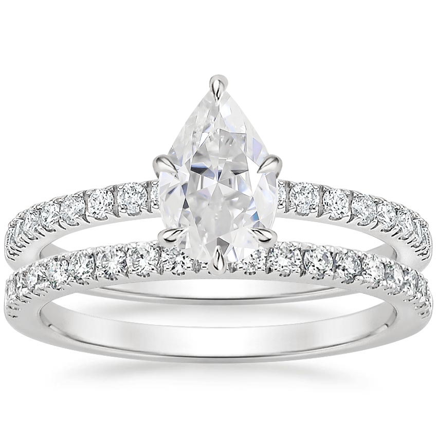 18KW Moissanite Bliss Diamond Ring (1/6 ct. tw.) with Bliss Diamond Ring (1/5 ct. tw.), top view