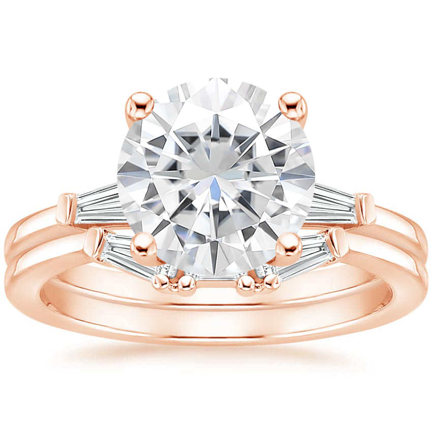 14KR Moissanite Tapered Baguette Diamond Bridal Set, top view