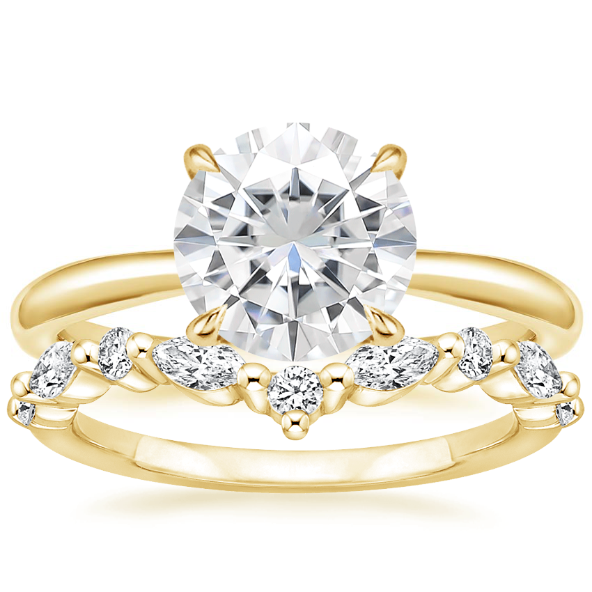18KY Moissanite Freesia Ring with Curved Versailles Diamond Ring, top view