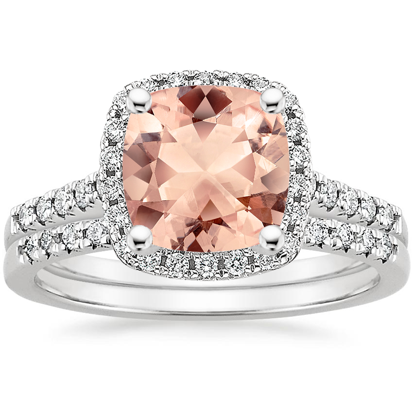 18KW Morganite Odessa Diamond Ring (1/5 ct. tw.) with Sonora Diamond Ring (1/8 ct. tw.), top view