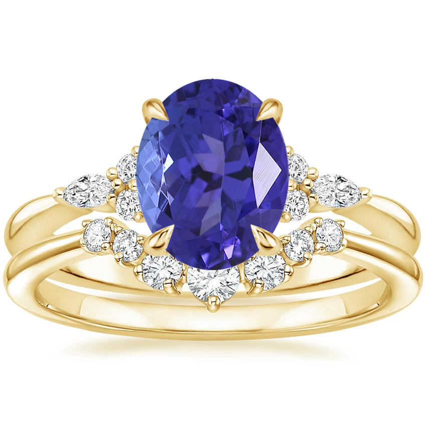 18K Yellow Gold Nadia Diamond Ring with Aria Contoured Diamond Ring