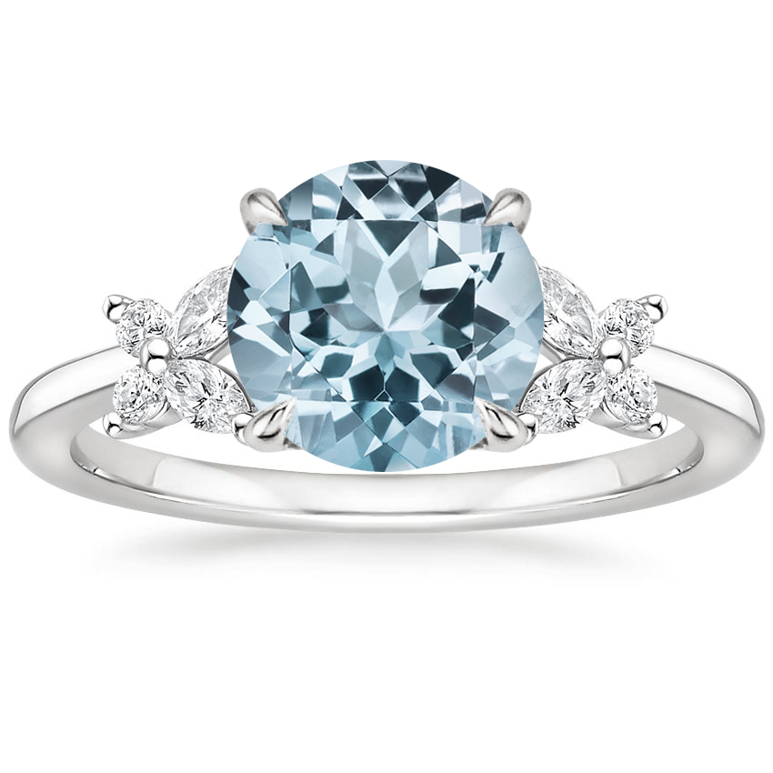 Aquamarine Mariposa Diamond Ring in 18K White Gold