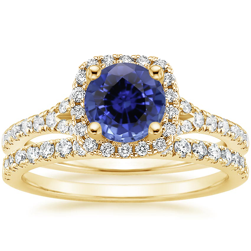 18KY Sapphire Joy Diamond Ring (1/3 ct. tw.) with Bliss Diamond Ring (1/5 ct. tw.), top view