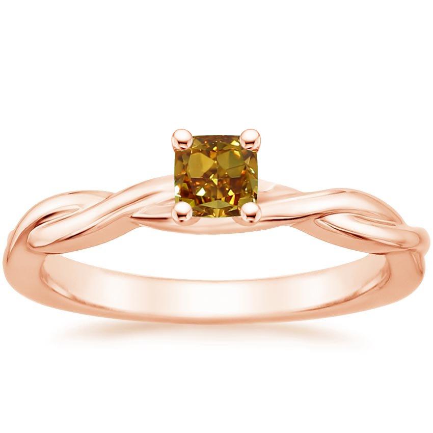 14K Rose Gold Twisted Vine Solitaire Ring, large top view