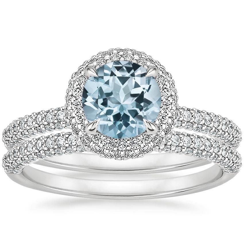 18KW Aquamarine Valencia Halo Diamond Bridal Set, top view