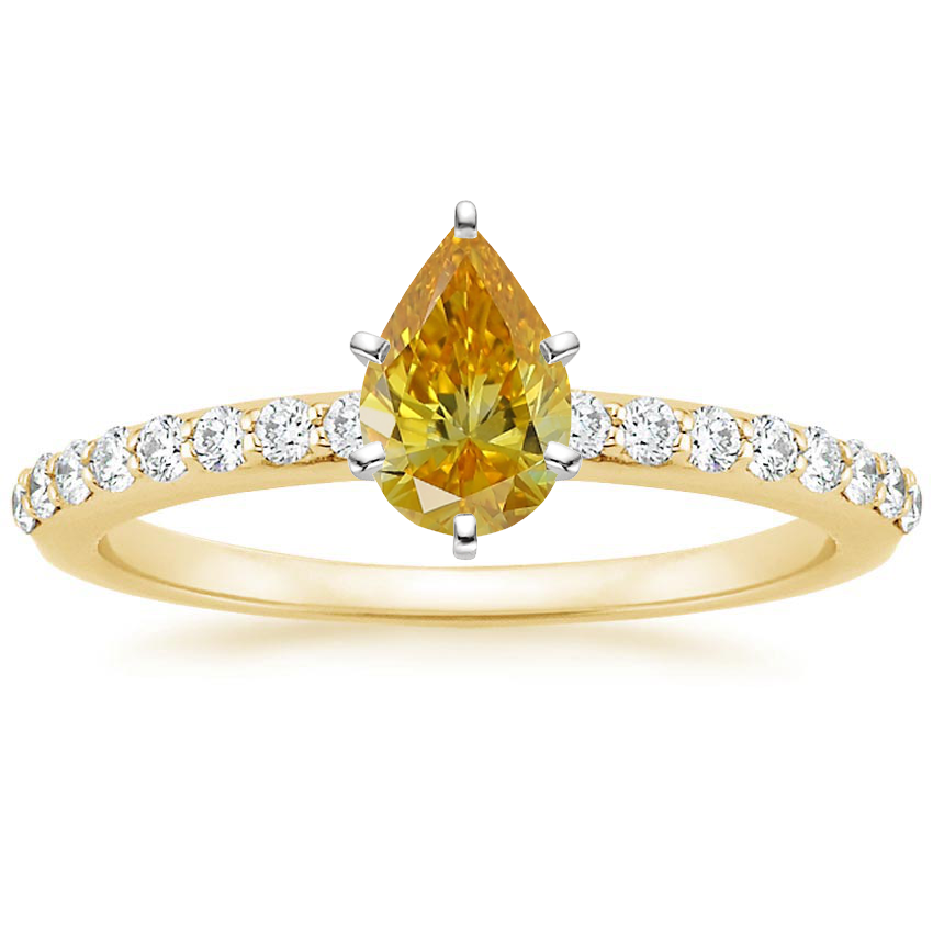 18K Yellow Gold Petite Shared Prong Half Coverage Diamond Ring, large top view