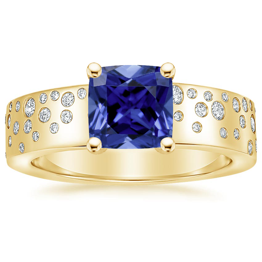 Yellow Gold Sapphire Cascade Diamond Ring