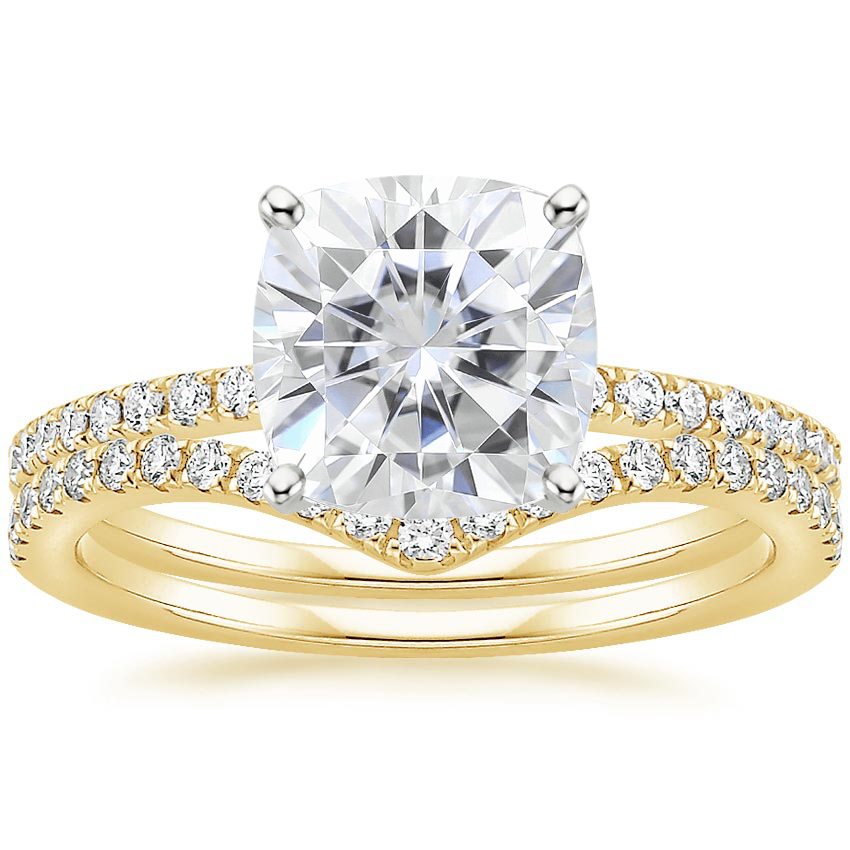18KY Moissanite Ballad Diamond Ring (1/8 ct. tw.) with Flair Diamond Ring (1/6 ct. tw.), top view
