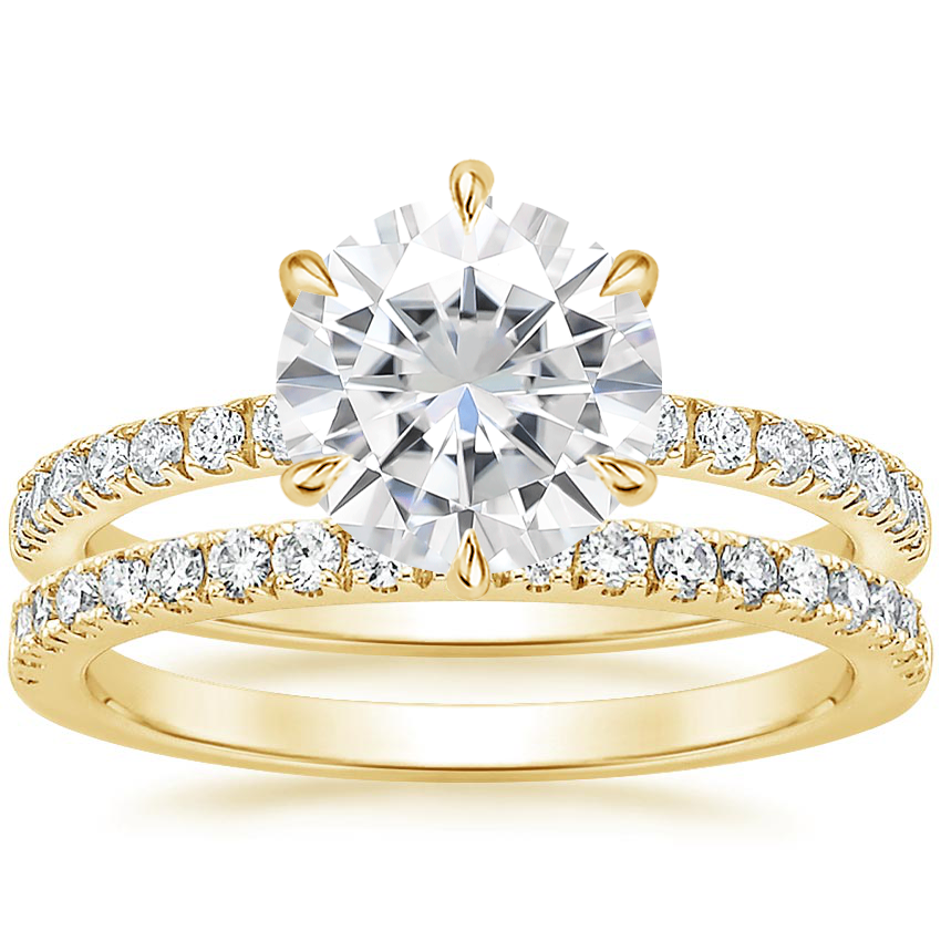 18KY Moissanite Bliss Diamond Ring (1/6 ct. tw.) with Bliss Diamond Ring (1/5 ct. tw.), top view