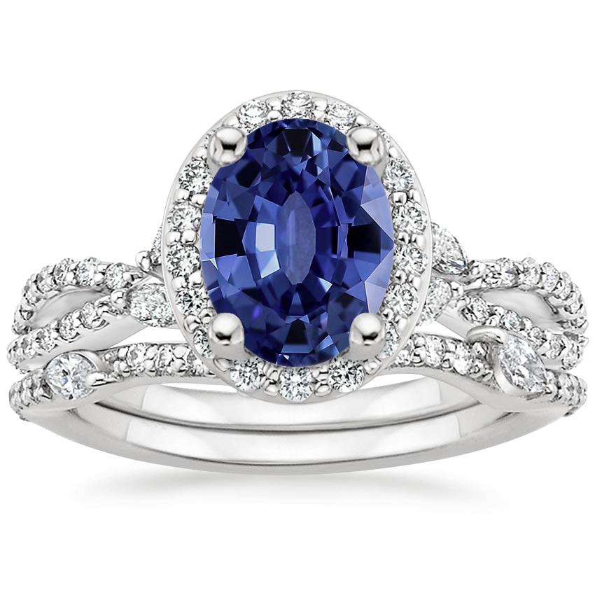 18KW Sapphire Luxe Willow Halo Diamond Bridal Set (5/8 ct. tw.), top view