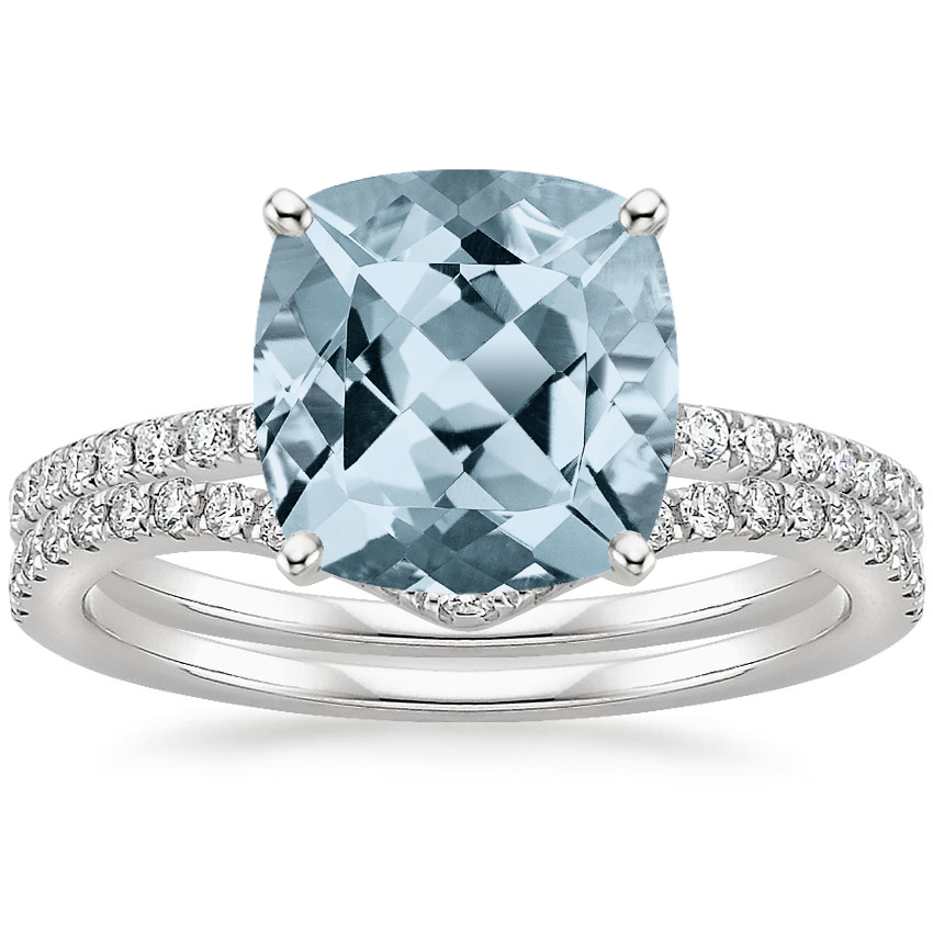 18KW Aquamarine Ballad Diamond Ring (1/8 ct. tw.) with Flair Diamond Ring (1/6 ct. tw.), top view
