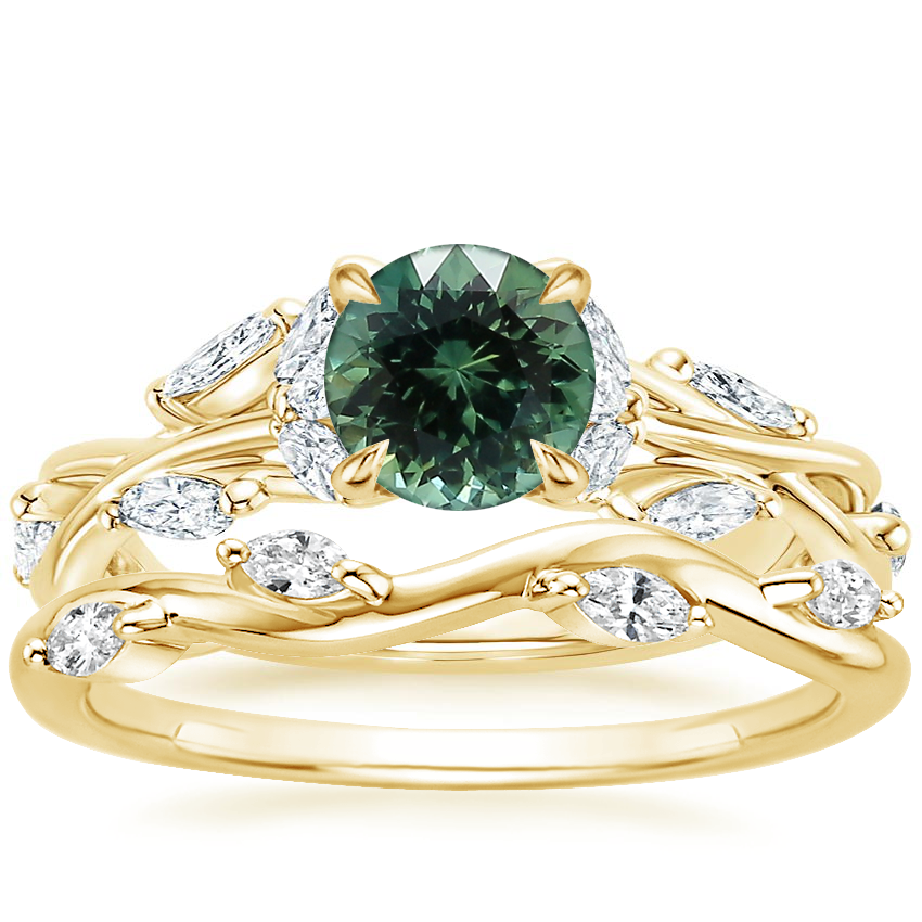 18K Yellow Gold Secret Garden Diamond Ring (1/2 ct. tw.) with Winding Willow Diamond Ring (1/8 ct. tw.)