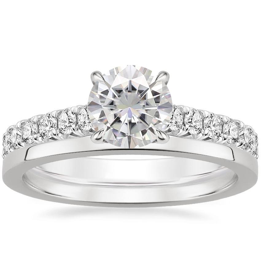 18KW Moissanite Sienna Diamond Ring (2/5 ct. tw.) with Petite Quattro Diamond Ring, top view