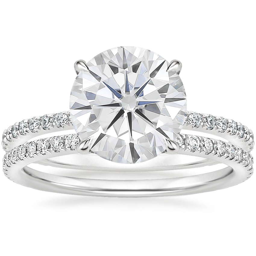 18KW Moissanite Demi Diamond Ring with Luxe Ballad Diamond Ring, top view