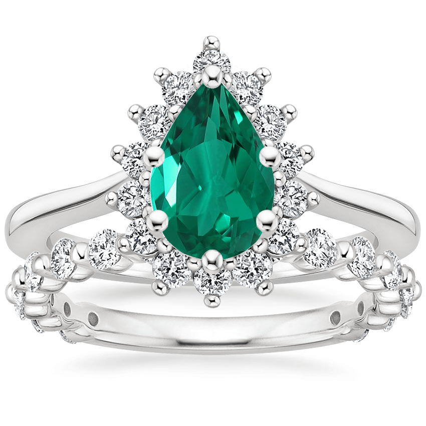 18K White Gold Sunburst Diamond Ring (1/4 ct. tw.) with Luxe Marseille Diamond Ring (1/2 ct. tw.)